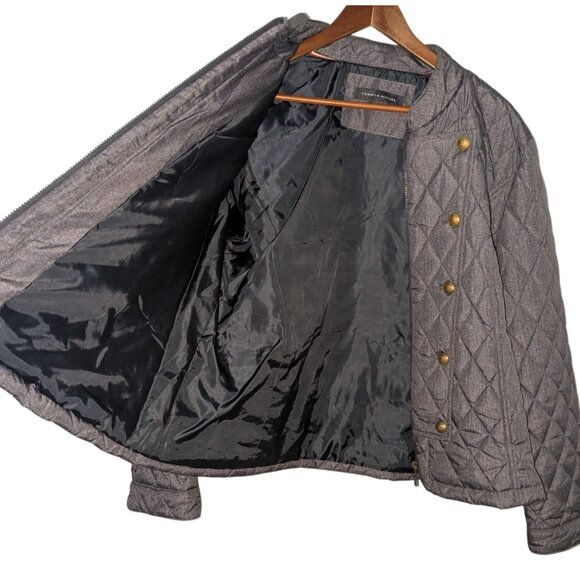 Tommy Hilfiger Womens Quilted Jacket Gold Snap Buttons Zipper Gray M - Picture 11 of 16